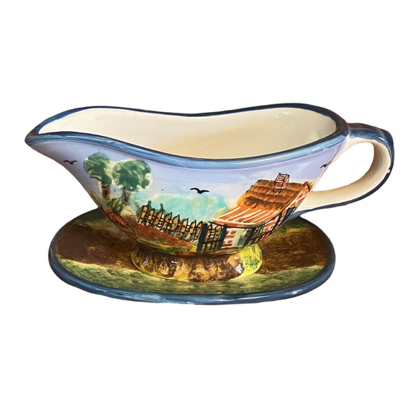 Vintage Pottery gravy‎ Boat Ceramic Autumn Fall Pumpkin Patch Farm - Picture 3 of 4